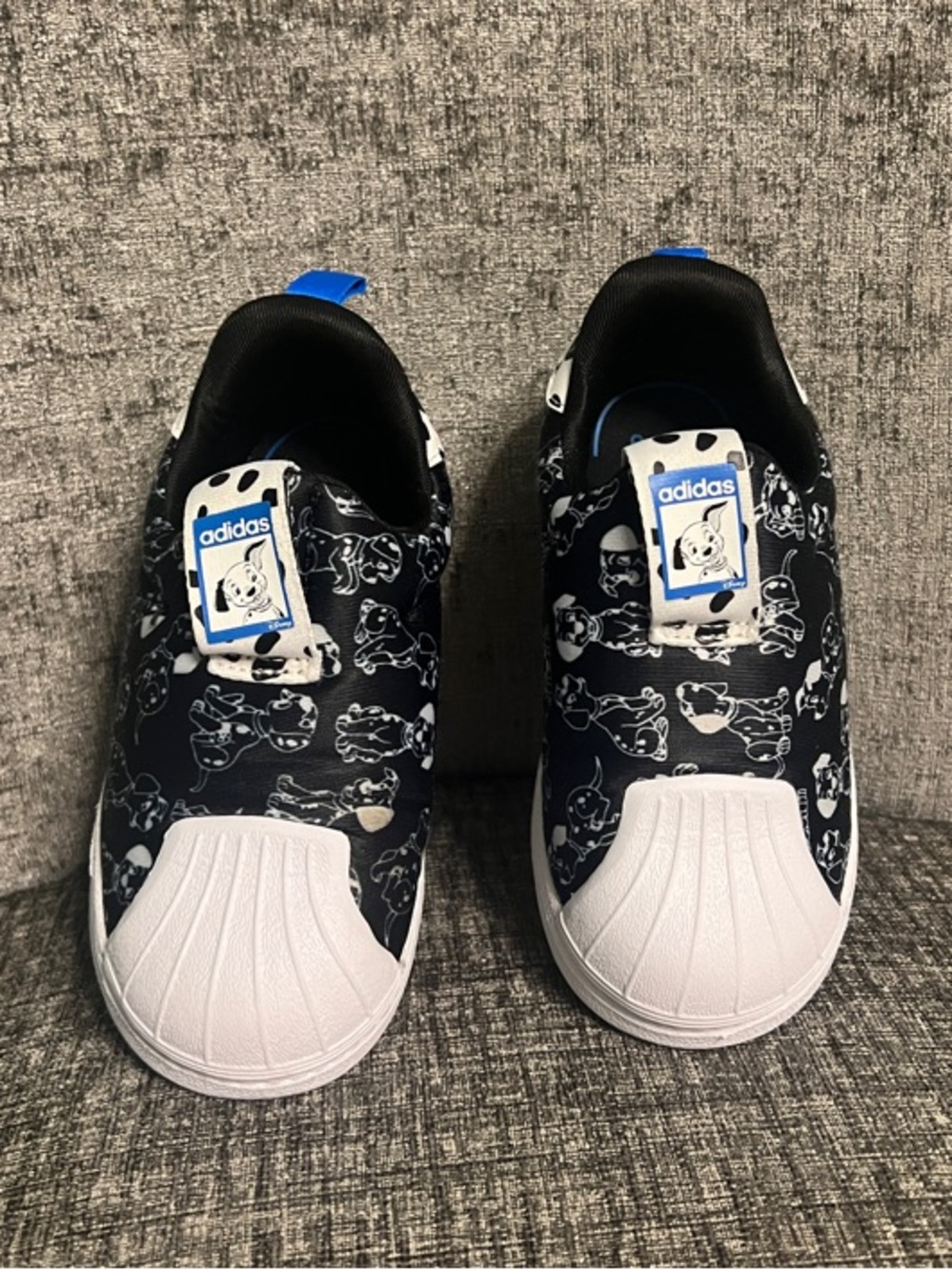 Disney Adidas Kids Navy Black & White Shell-Toe Slip-Ons w/ 101 Dalmation Shoe